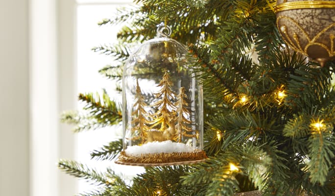 Gold cloche tree scene ornament