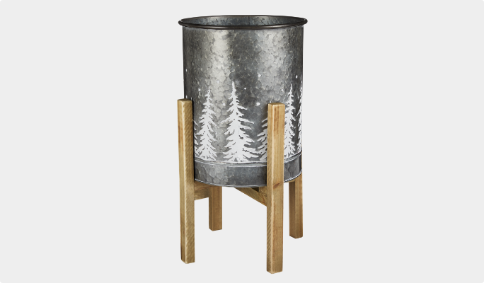 Pot galvanisé en bois avec arbres Noël en campagne CANVAS, grand