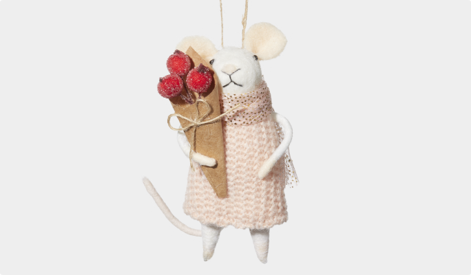 CANVAS Countryside mouse with berries ornament