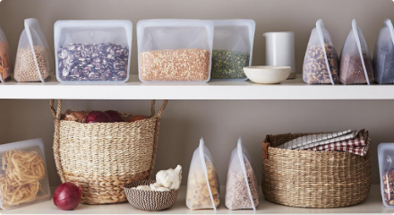 Kitchen shelf with reusable bags  