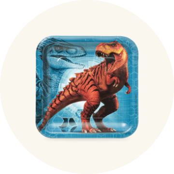 Paper plate with T. rex print