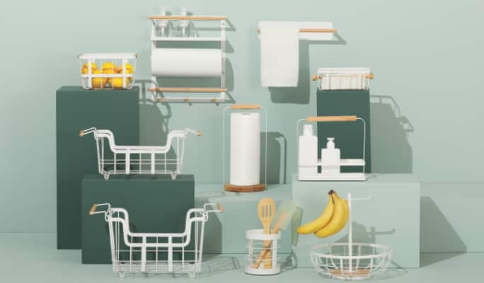 A kitchen organizing basket.