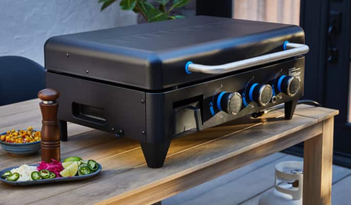Converts to a table-top grill