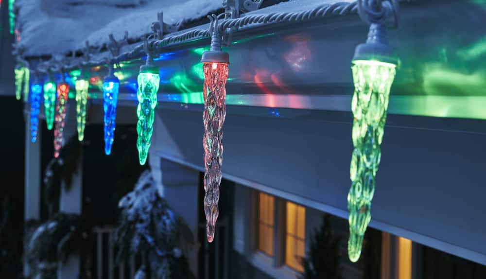 NOMA Advanced Smart 2.0 Icicle Smart Lights hanging from a roof.