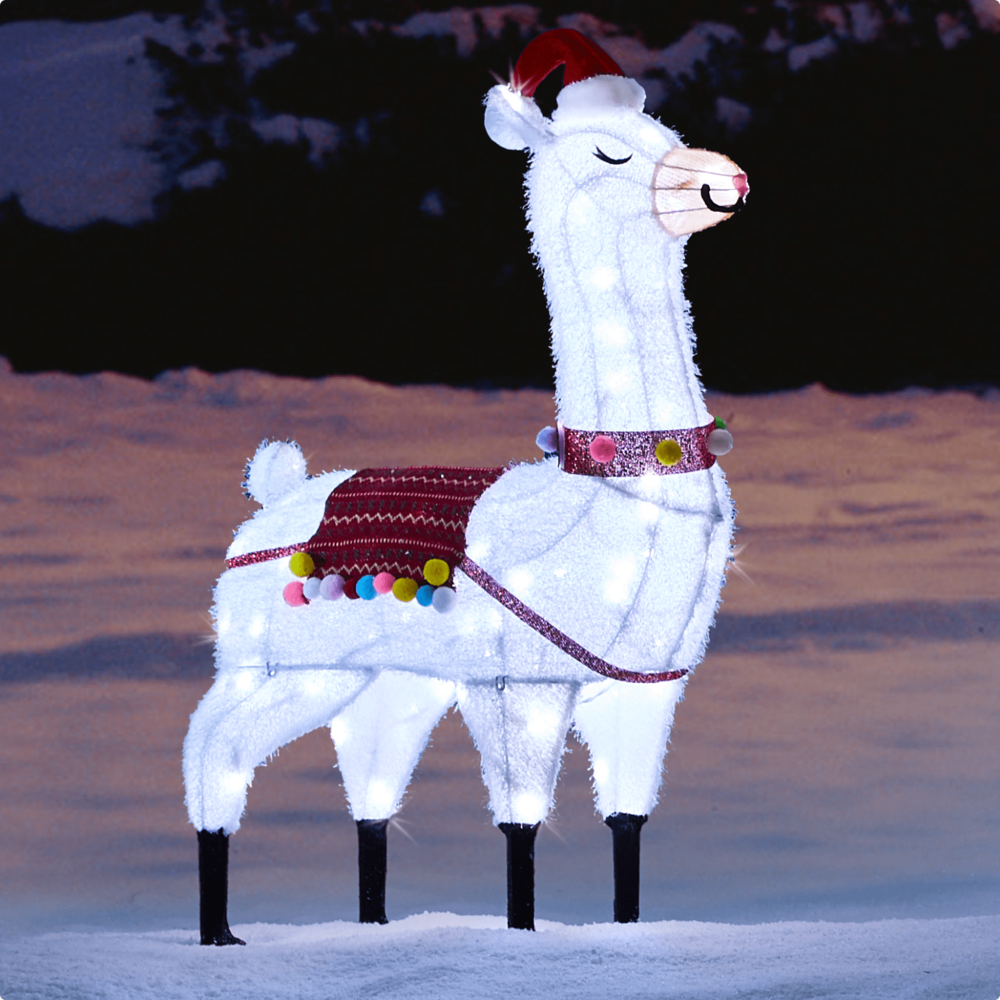 CANVAS 3.5-ft Whimsical LED llama on a snowy lawn.