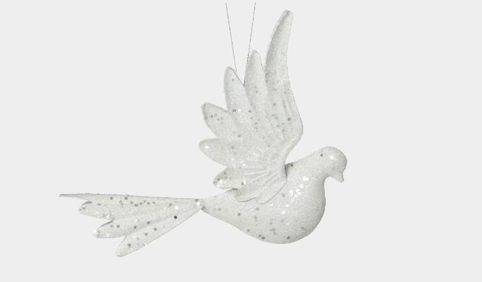 CANVAS White large glittering bird ornament
