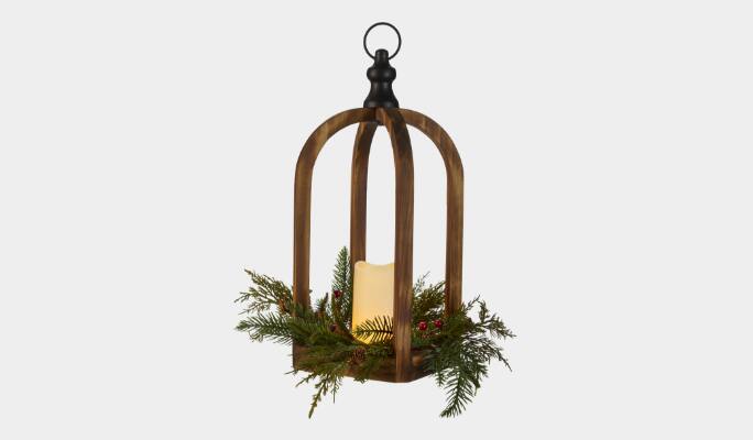 CANVAS White carved wood lantern, 18-in 