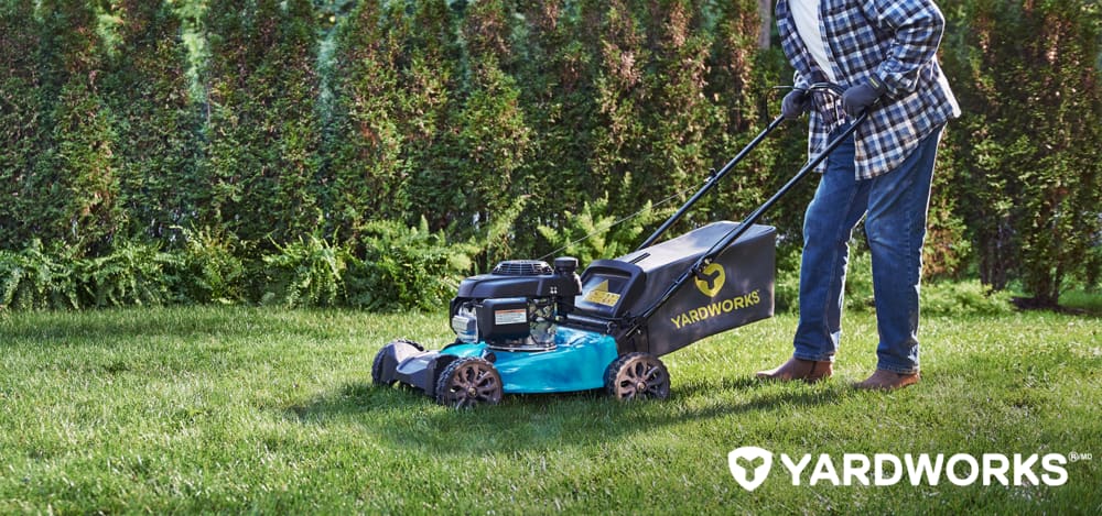 Yellow and grey Yardworks snowblower.