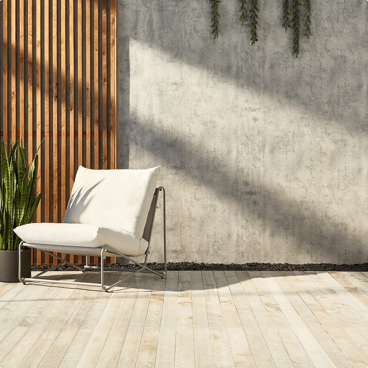 CANVAS Banks Buildable Sofa Set on patio being configured into a 1, 2, or 3 seaters sofa. 