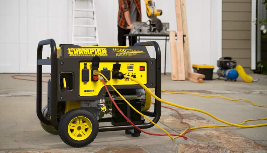 Champion portable generator inside a garage