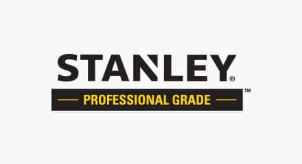 Le logo Stanley Hand Tools : lettre de marque noire « Stanley » par-dessus un rectangle noir avec les mots « PROFESSIONAL GRADE » en jaune.