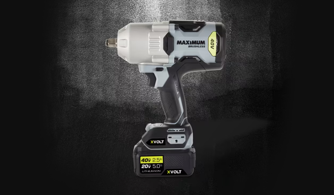 A profile shot of the MAXIMUM 40V ½-in Brushless Cordless High Torque Impact Wrench.