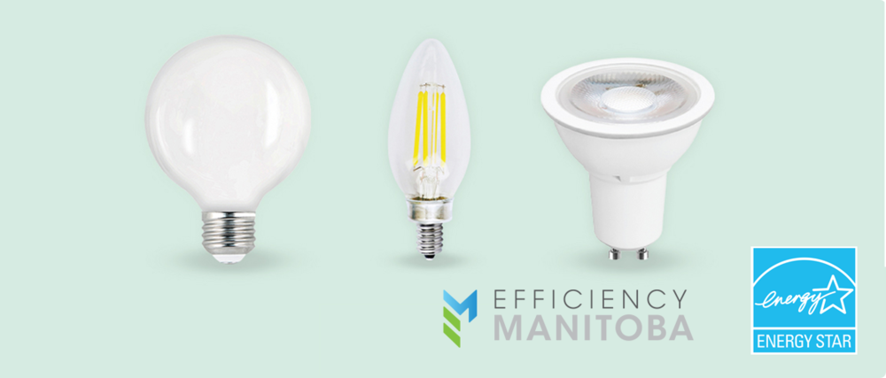 Three energy-efficient LED light bulbs in different styles.