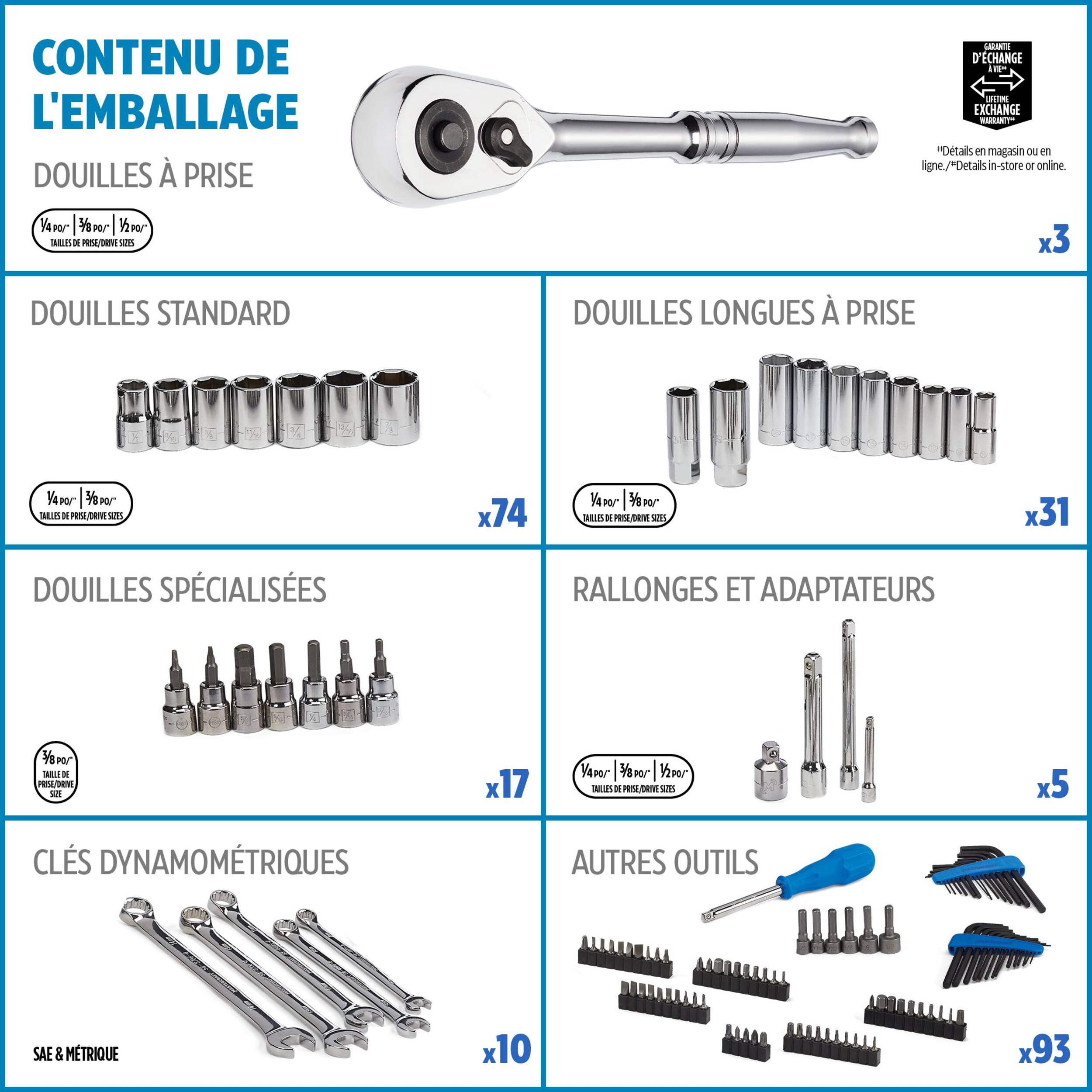 Jeu de douilles Mastercraft, 233 pc, SAE/métrique, placage nickel/chrome Composite_or_Mixed