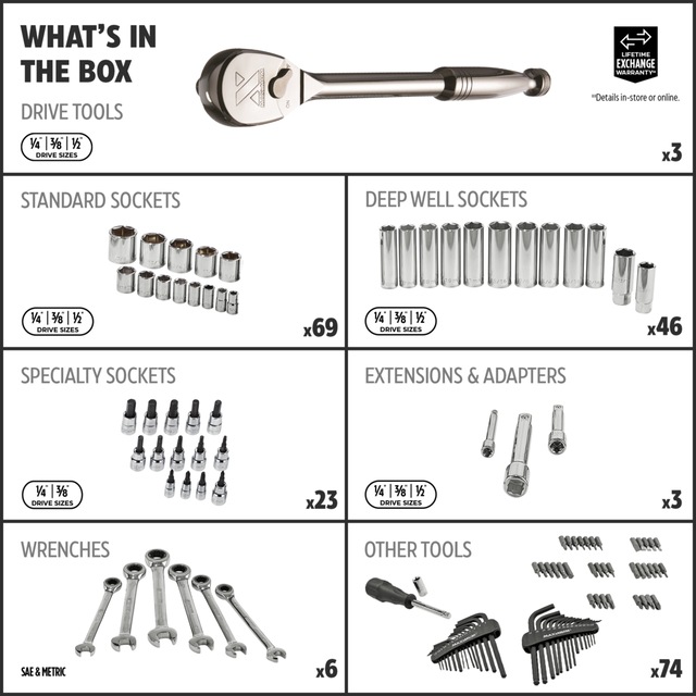 MAXIMUM Professional Grade Socket Set, 224pc, CRV, NickelChrome