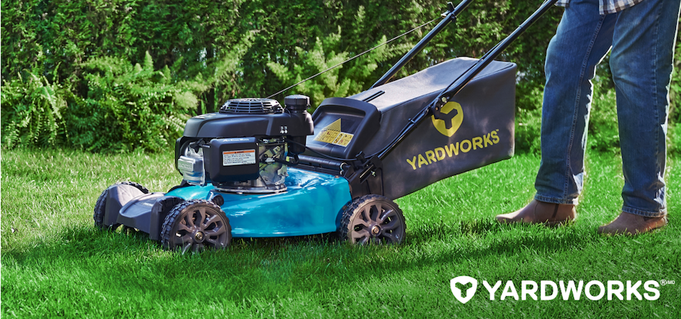 Yellow and grey Yardworks snowblower.