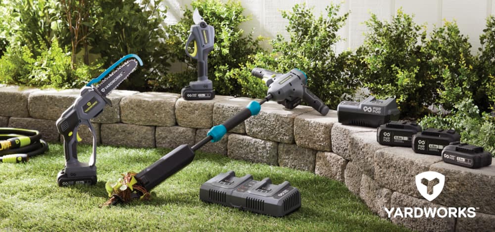 Yardworks products in backyard garden.