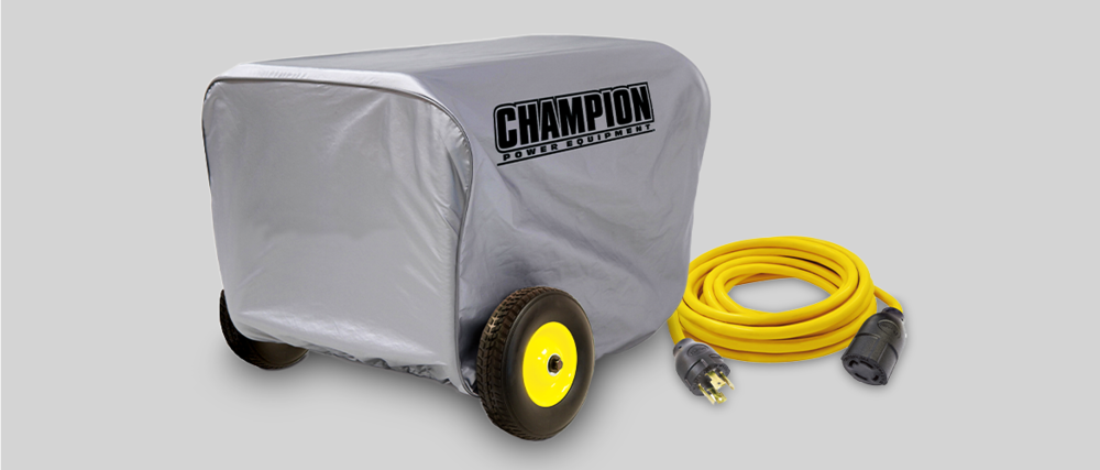 Grey Champion cover draped over a generator.