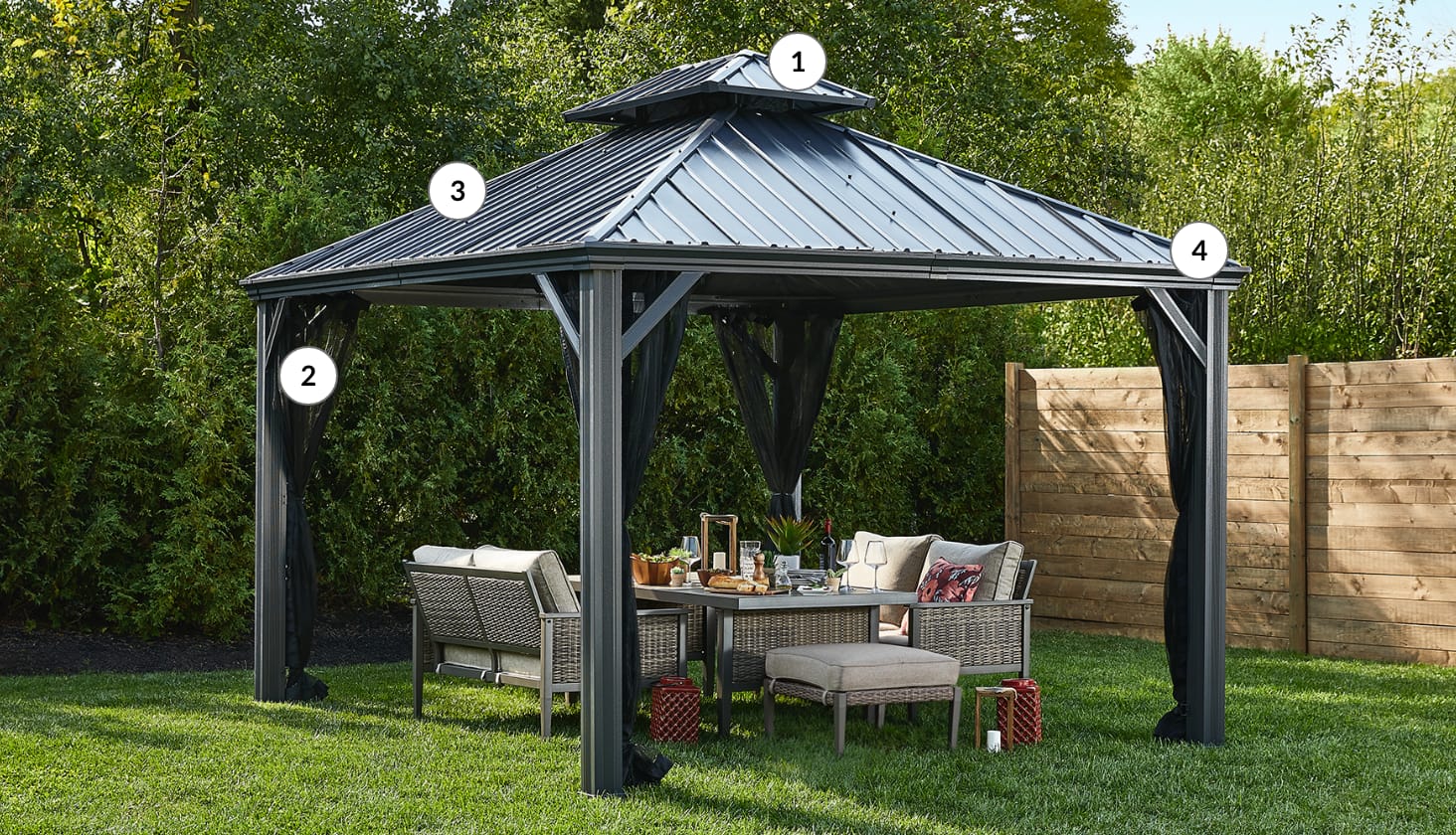 CANVAS SKYLINE ALUMINUM & GALVANIZED STEEL FRAME, HARD TOP GAZEBO, 10-FT X 12-FT