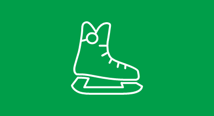 Line drawing of an ice skate on a green background.