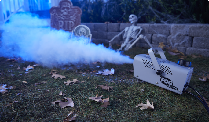 Mini Fog Machine on lawn.