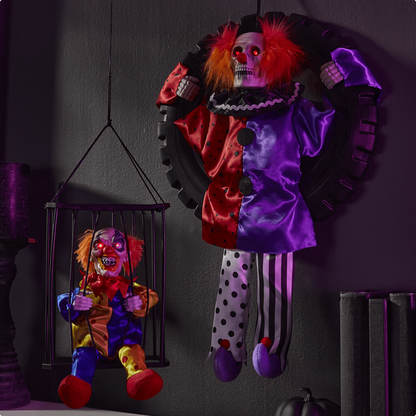 Hanging Animated Caged Clown. 