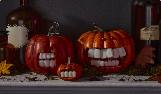 Glow-In-The-Dark Pumpkin Buck-Teeth. 