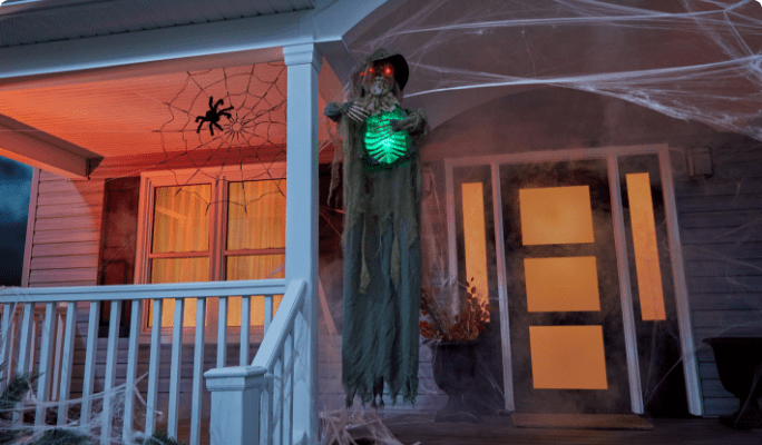 Animated Hanging Scarecrow on porch.