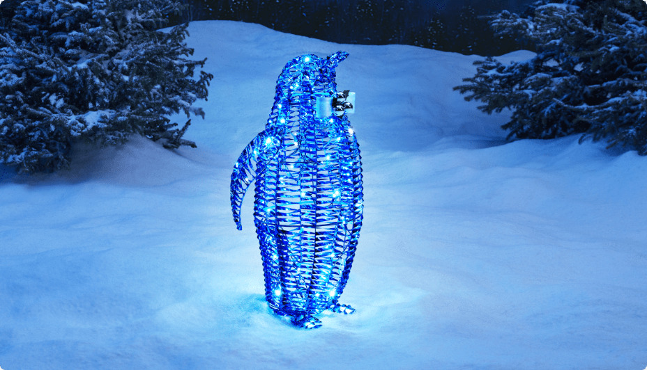 Blue CANVAS LED Luminescent Penguin in snow.