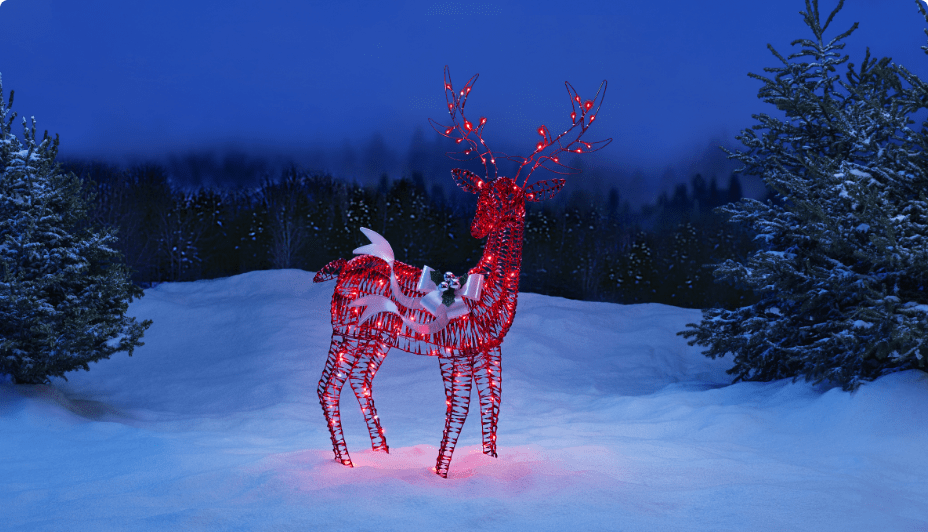 Red CANVAS LED Luminescent Reindeer in snow.