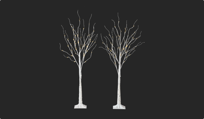 CANVAS Birch Tree, warm white, 4-ft
