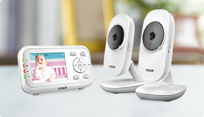 Un moniteur vidéo numérique de surveillance pour bébé Vtech VM 3252-2 avec 2 caméras.