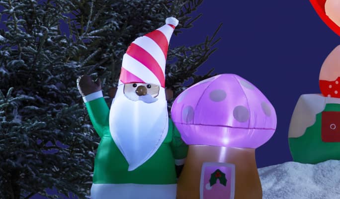  Décoration de Noël gonflable en forme de gnome avec un champignon