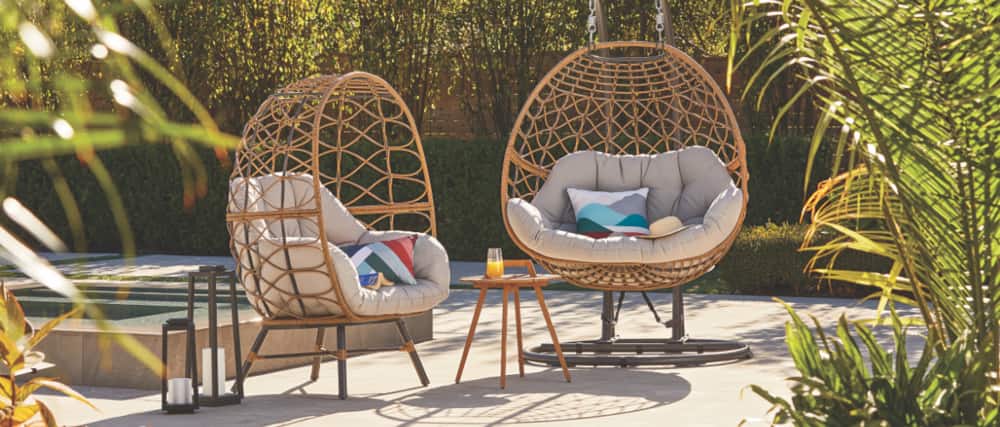 Two CANVAS Egg Chairs on a patio