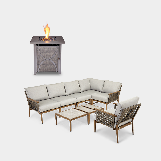 Canvas Baffin Conversation Sectional Set  For Living Bluebay Outdoor Fire Table