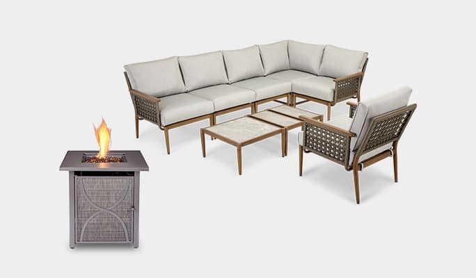 Canvas Baffin Conversation Sectional Set  For Living Bluebay Outdoor Fire Table