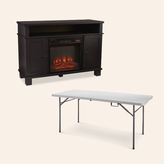 For Living 6-ft Portable Folding Table  For Living Media Fireplace