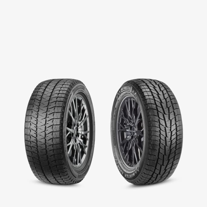 Motomaster Winter Edge tires,   Bridgestone Blizzak WS90 tires