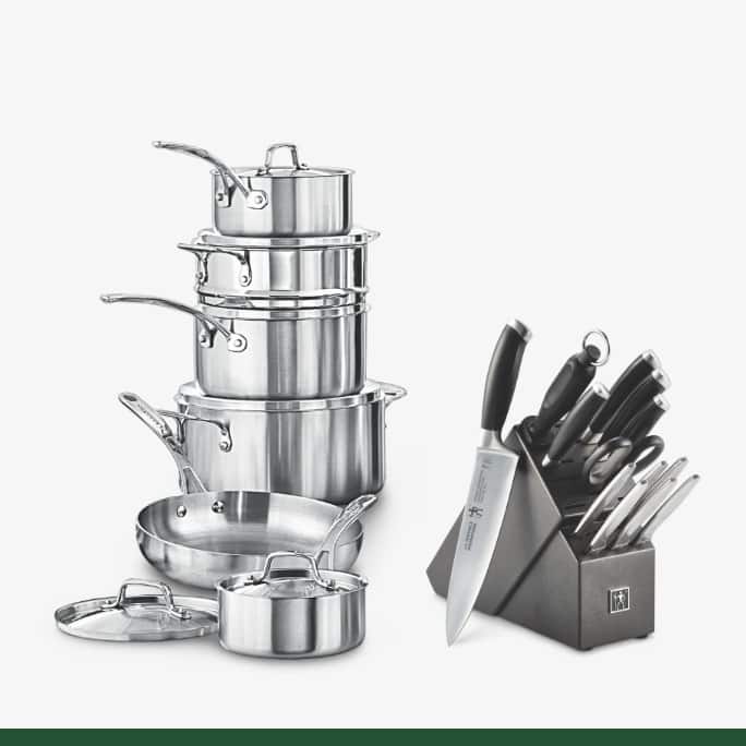 "Lagostina 3-Ply Stainless Steel Cookware Set  Henckels Stainless Steel Forged Generation Knife Block Set"