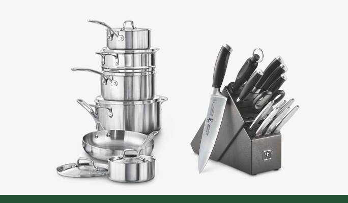 "Lagostina 3-Ply Stainless Steel Cookware Set  Henckels Stainless Steel Forged Generation Knife Block Set"