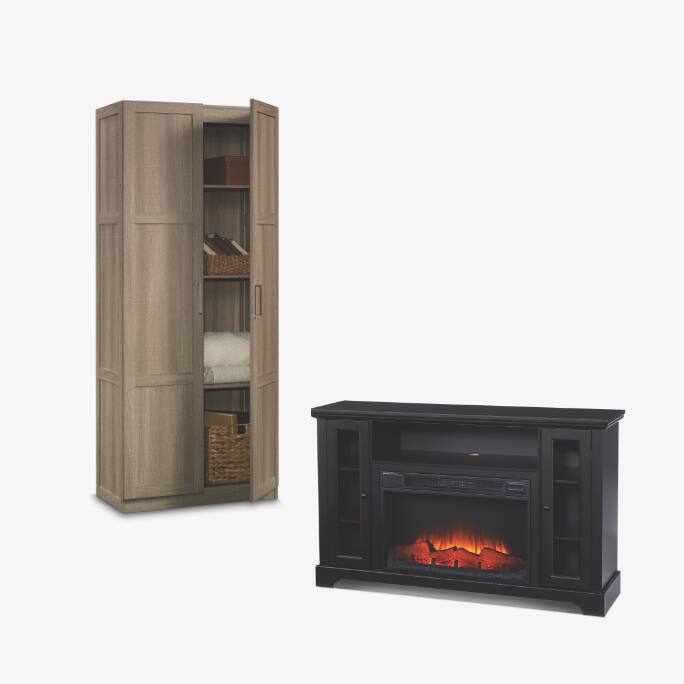CANVAS Kingwood Media Electric Fireplace TV Stand  Sauder 2-Door Storage Cabinet 