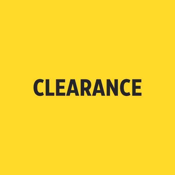 The word "CLEARANCE" in black text on a yellow background