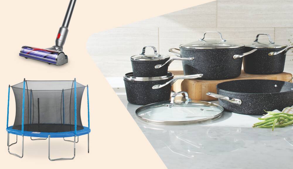 JumpTek Outdoor Round Trampoline  Dyson V8 Animal Cordless Stick Vacuum   Heritage The Rock Forged Non-Stick Cookware Set