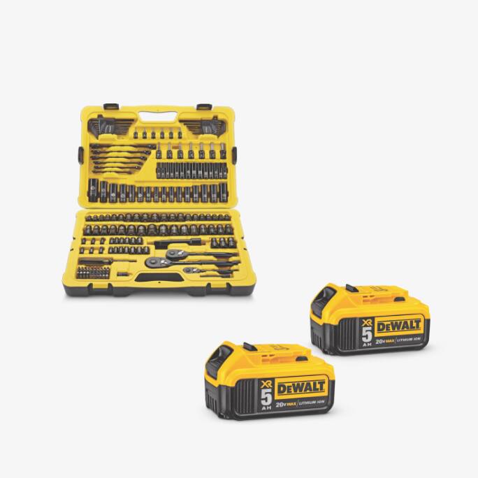 DEWALT DCB205 20V MAX XR Lithium-Ion 5.0Ah Battery Pack   Stanley Professional Grade Black Chrome Socket Set