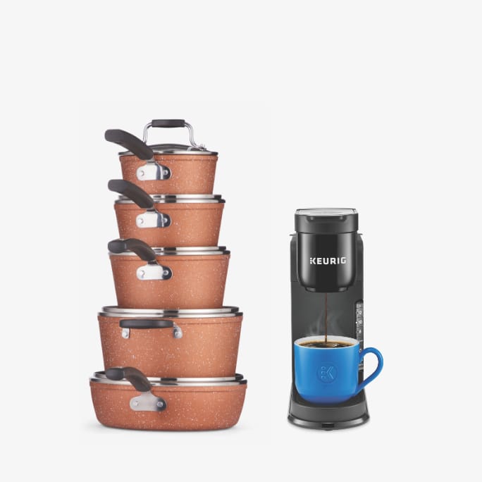 Heritage The Rock Copper Essentials Cookware Set  Keurig K-Express Single Serve Coffee Maker