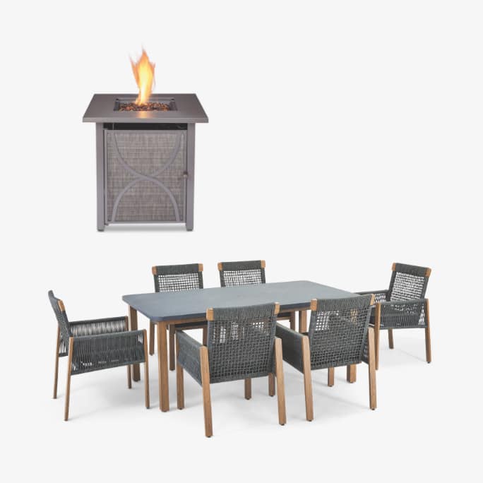 For Living Bluebay Square Outdoor Fire Pit Table  CANVAS Vernon Dining Set