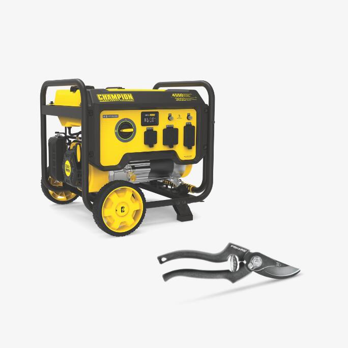 Champion 3650/4450 Watt Portable Generator  Fiskars Pro Bypass Pruner