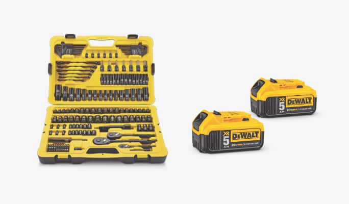DEWALT DCB205 20V MAX XR Lithium-Ion 5.0Ah Battery Pack   Stanley Professional Grade Black Chrome Socket Set