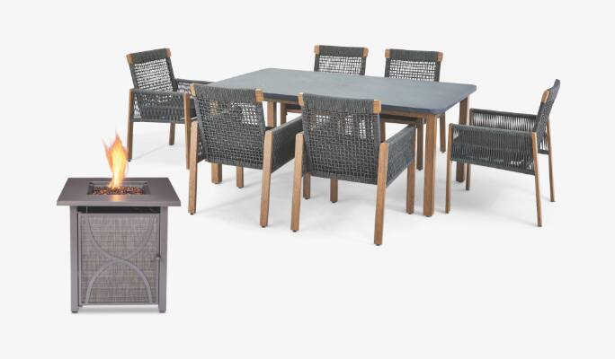 For Living Bluebay Square Outdoor Fire Pit Table  CANVAS Vernon Dining Set