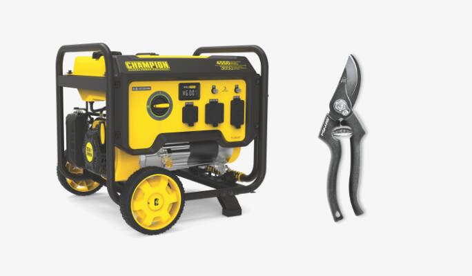 Champion 3650/4450 Watt Portable Generator  Fiskars Pro Bypass Pruner